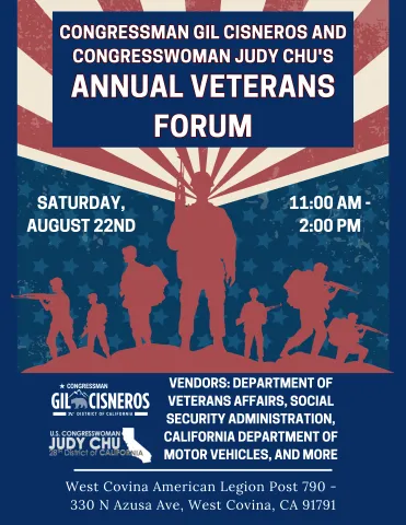 Reps. Gil Cisneros and Judy Chu Veterans Forum